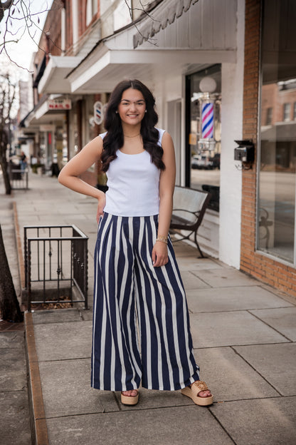 Striped Pants - Navy