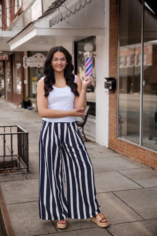 Striped Pants - Navy