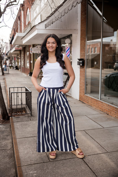 Striped Pants - Navy