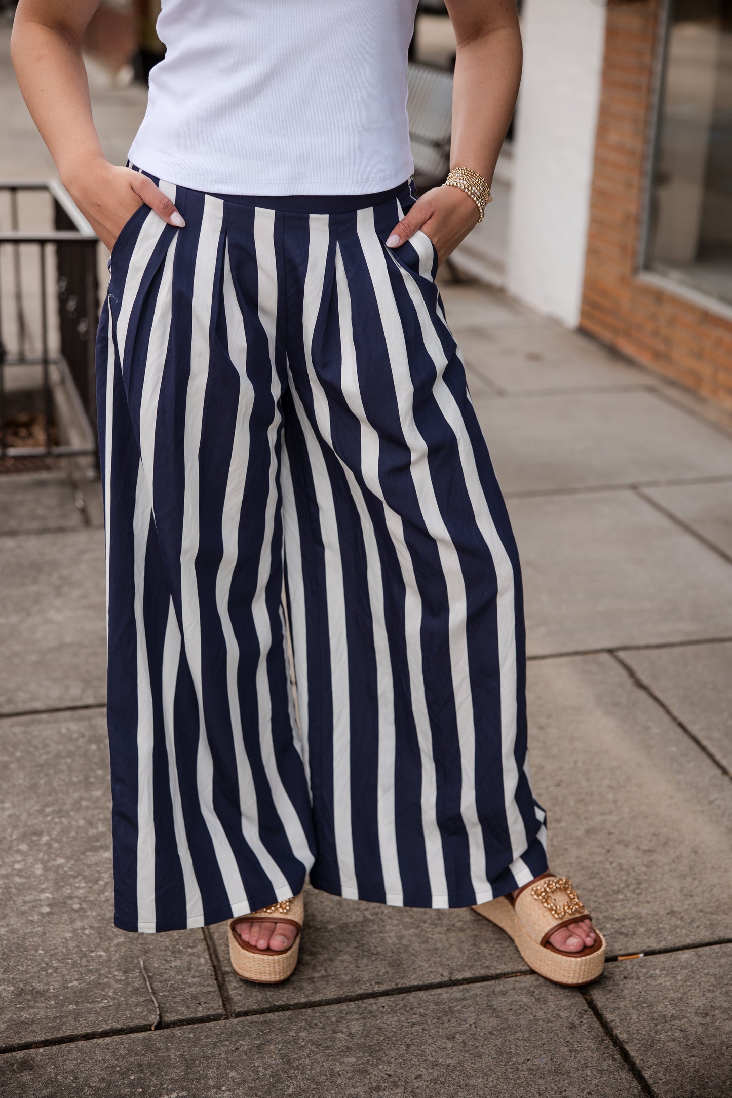 Striped Pants - Navy