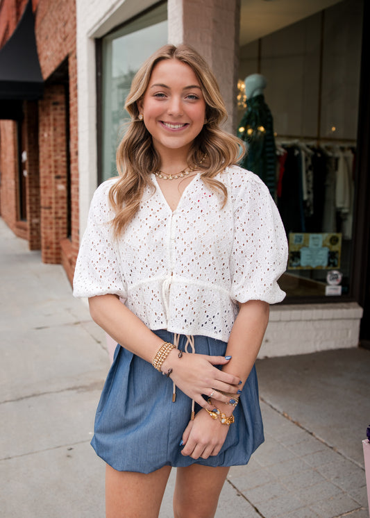 Chloe Eyelet Top - Salt