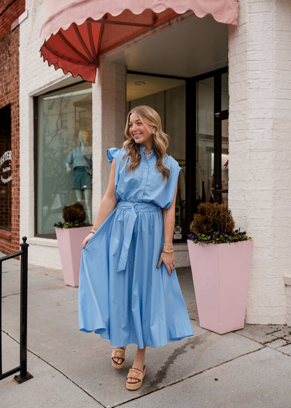 Camryn Poplin Skirt - Azure