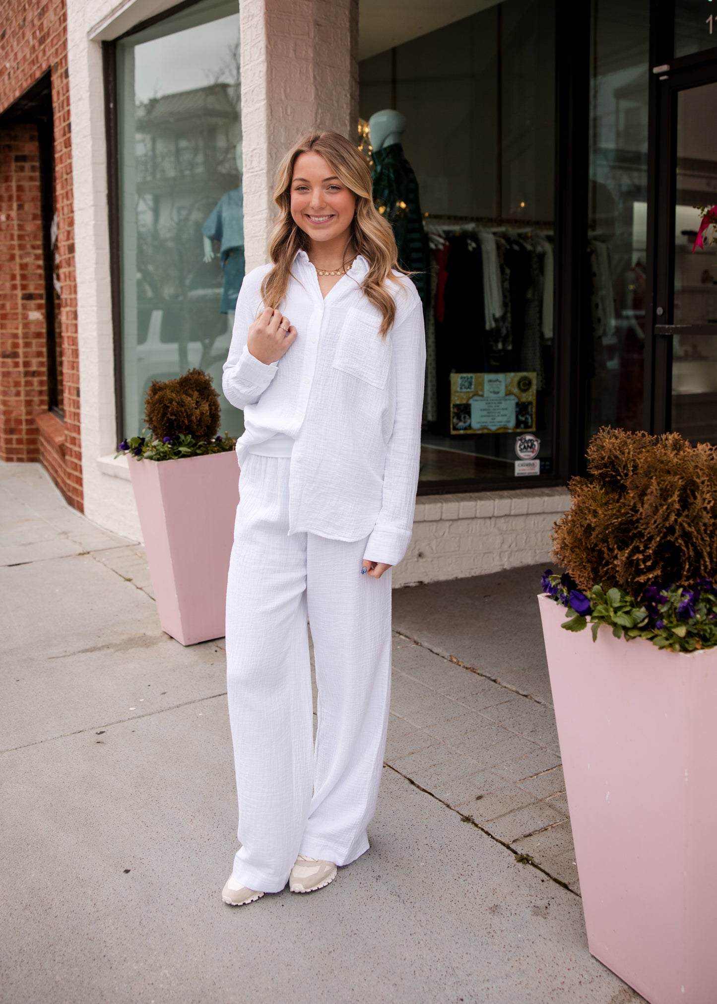 Long Sleeve Button Down Shirt - White