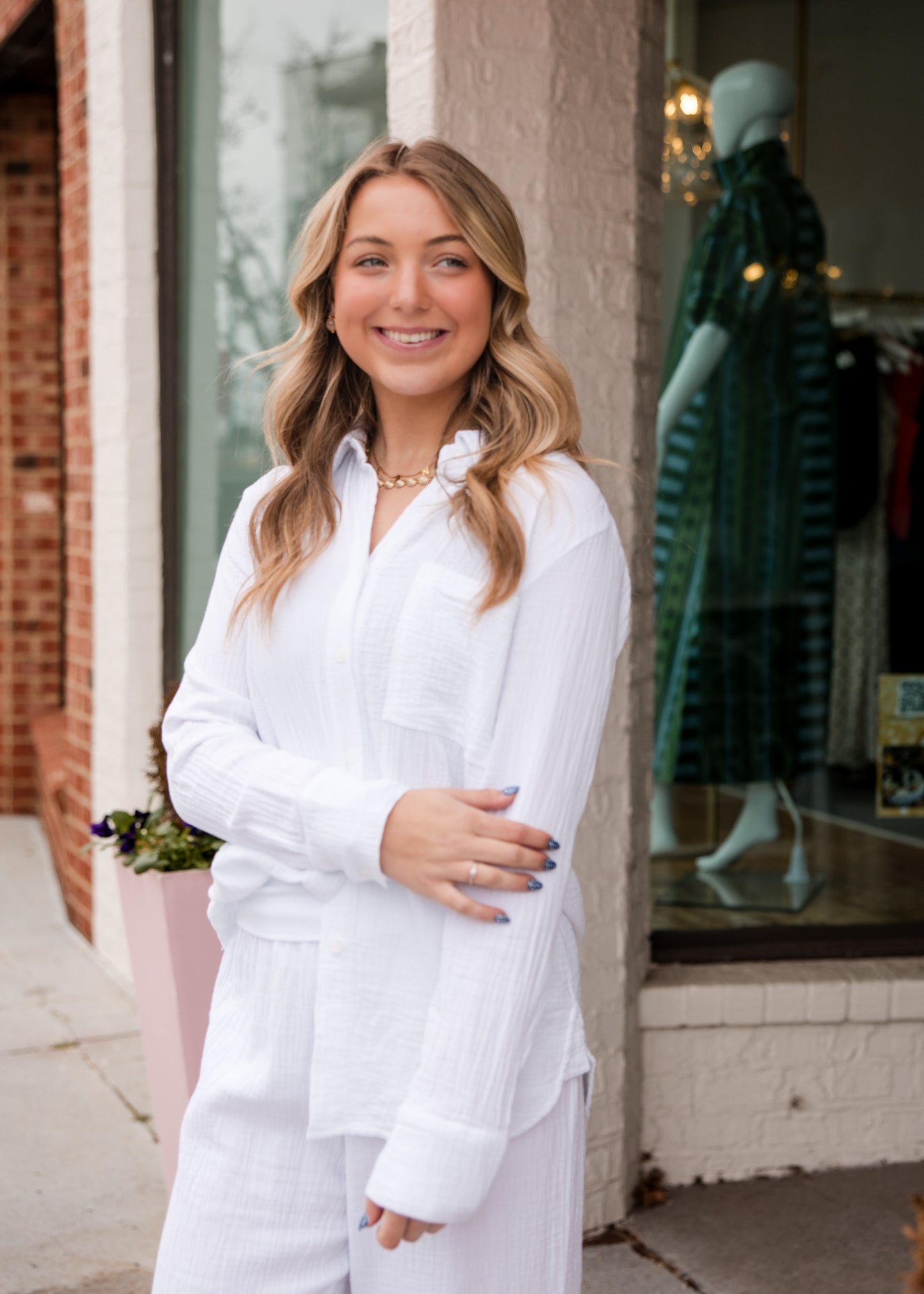Long Sleeve Button Down Shirt - White