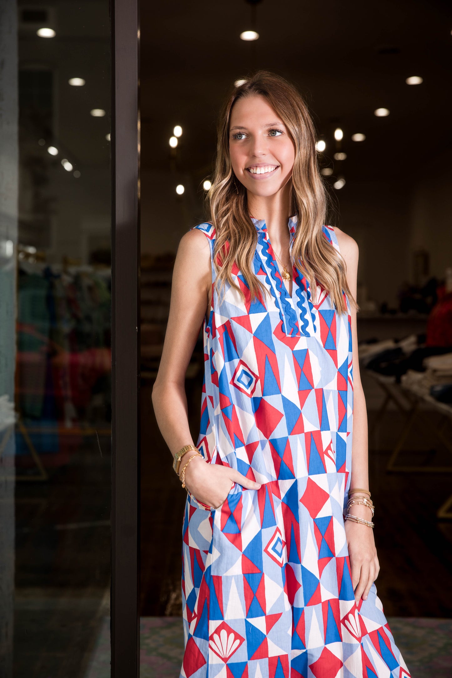 Printfresh Ocean View Long Tunic Dress - Underwater Mosaic - Retro Red