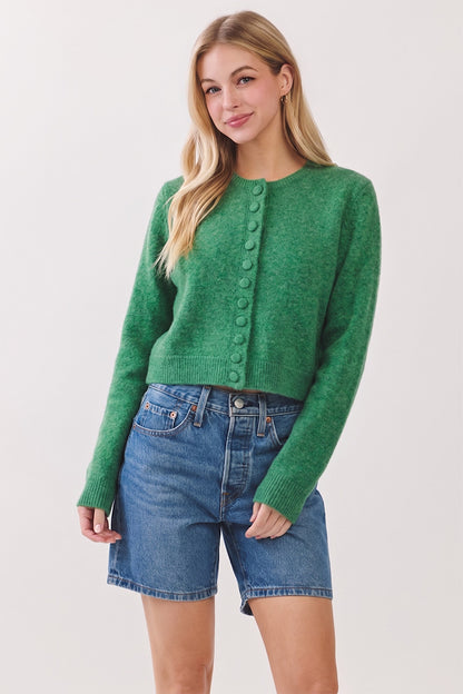 Button Down Long Sleeve Cardigan Sweater - Green