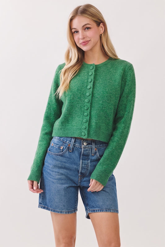 Button Down Long Sleeve Cardigan Sweater - Green