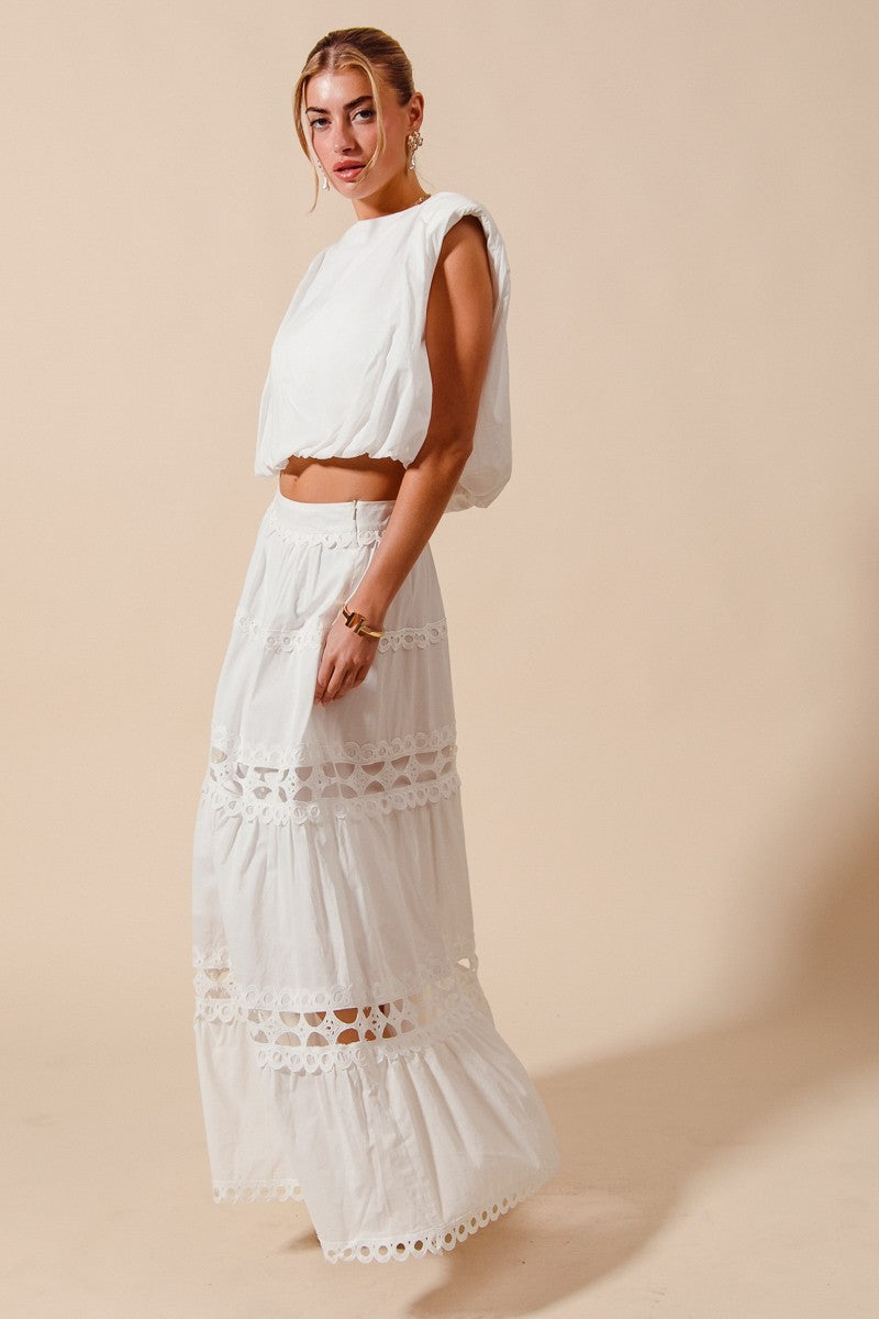 Lace Trimmed Maxi Skirt Set - Off White