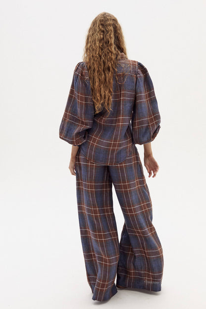 Camille Linen Shirt - Forest Checks