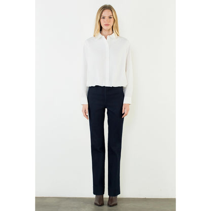Long Sleeve Cinched Button Down Top - White