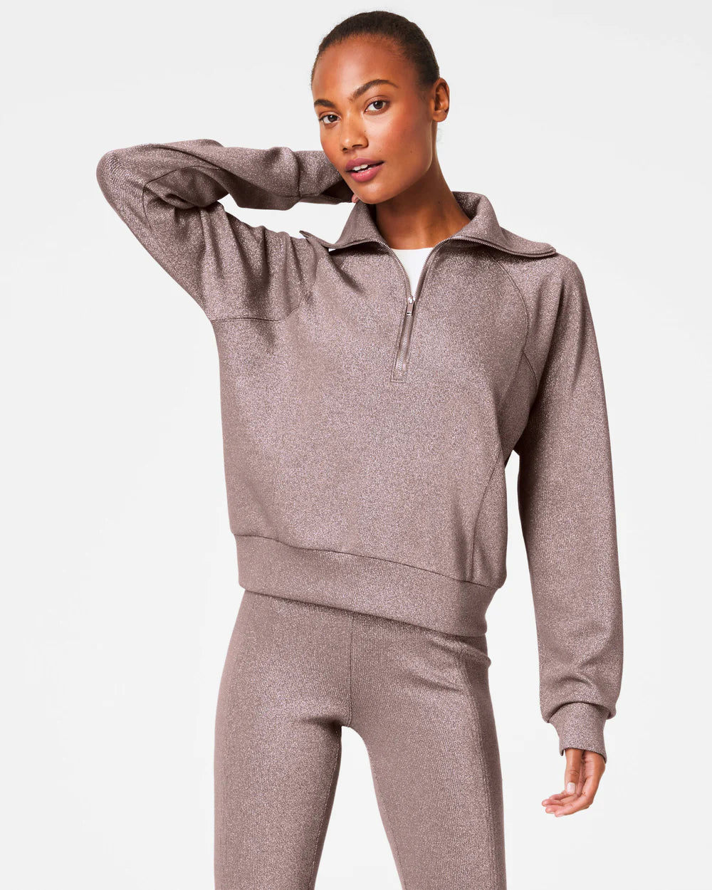 Spanx AirEssentials Half Zip Sweatshirt - Smoke Silver Shimmer