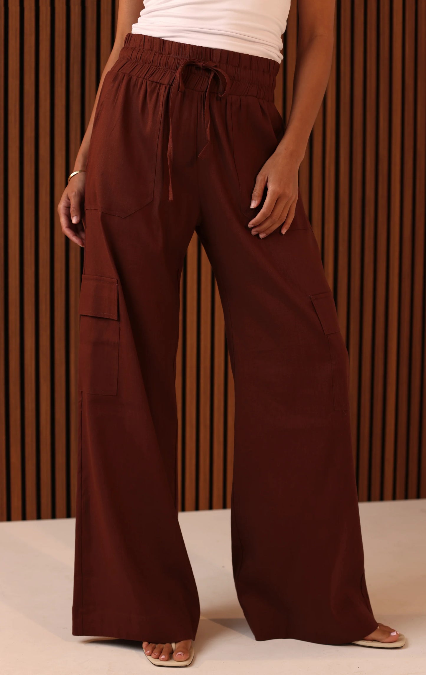 Cargo Linen Pant - Cinnamon Brown