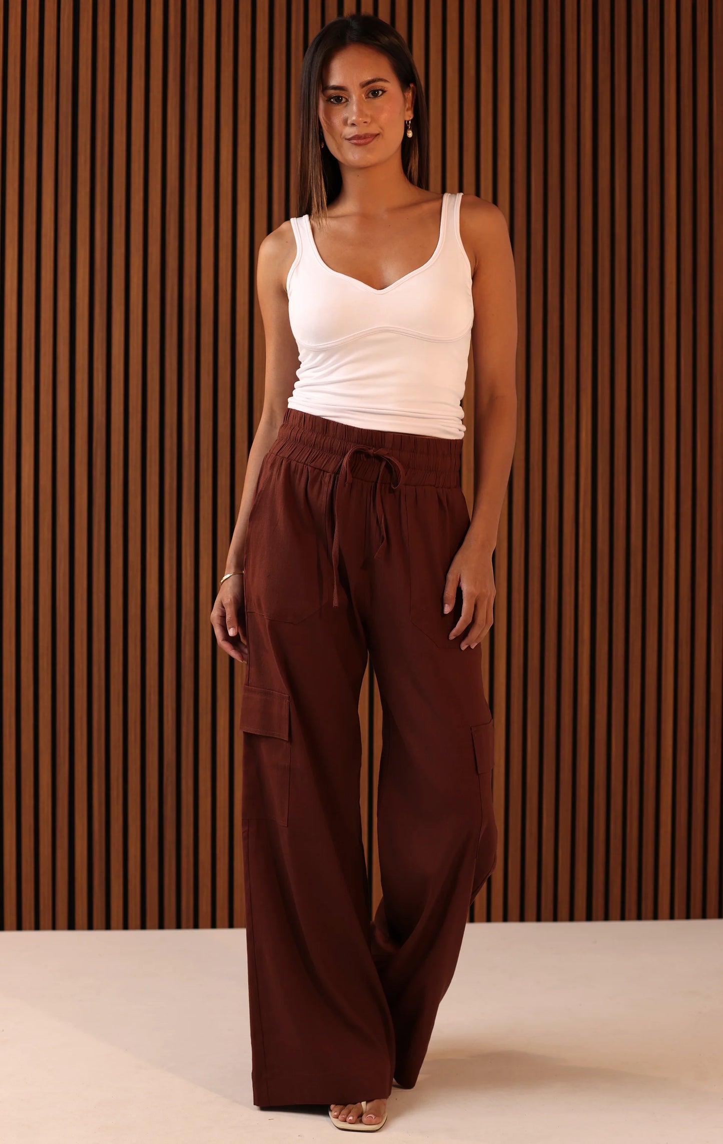 Cargo Linen Pant - Cinnamon Brown