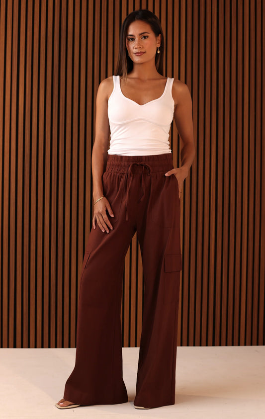 Cargo Linen Pant - Cinnamon Brown