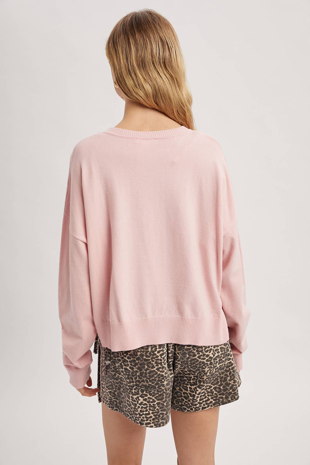 Basic Drop Shoulder Sweater - Petal Pink