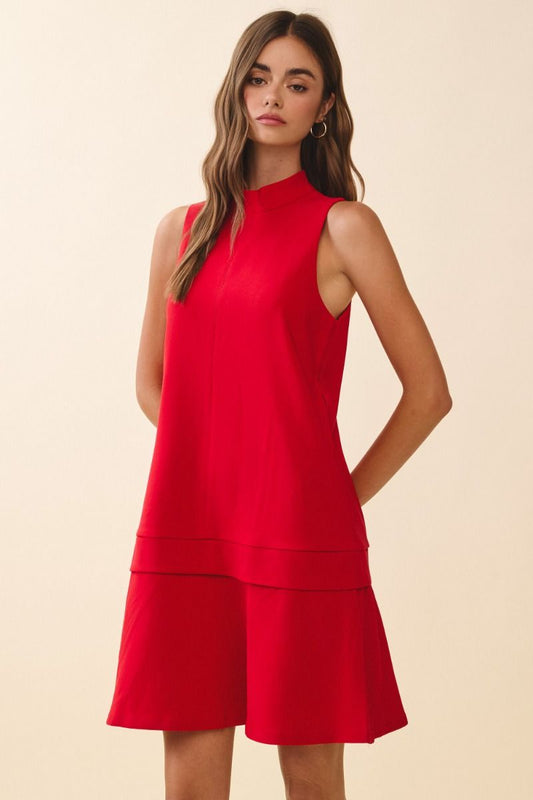 Layered Hem Sift Dress - Red