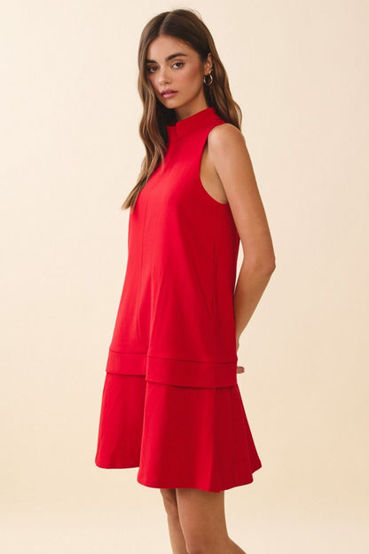 Layered Hem Sift Dress - Red
