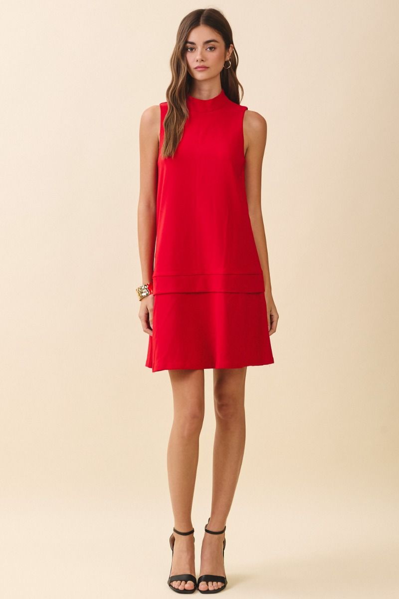 Layered Hem Sift Dress - Red