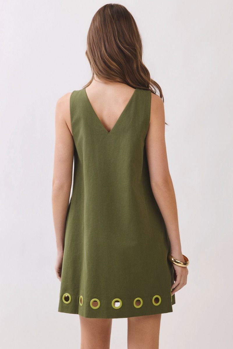Grommet Ring Shift Dress - Olive