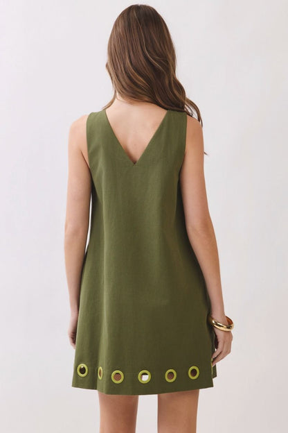 Grommet Ring Shift Dress - Olive