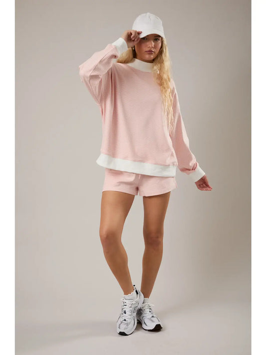 Mid Rise Stripe Shorts - Peach/Cream