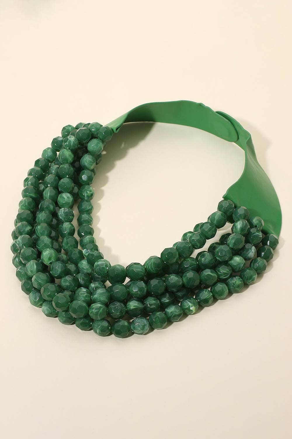 Marbled Beaded Layered Necklace - Green