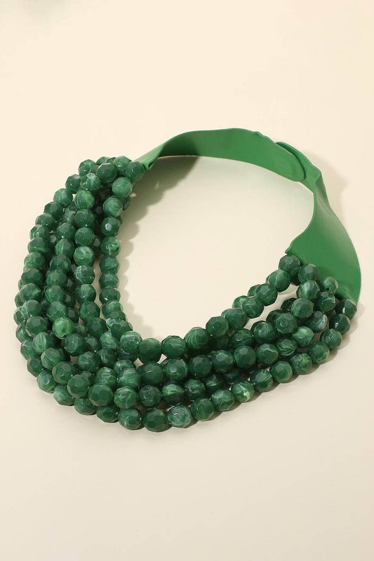 Marbled Beaded Layered Necklace - Green