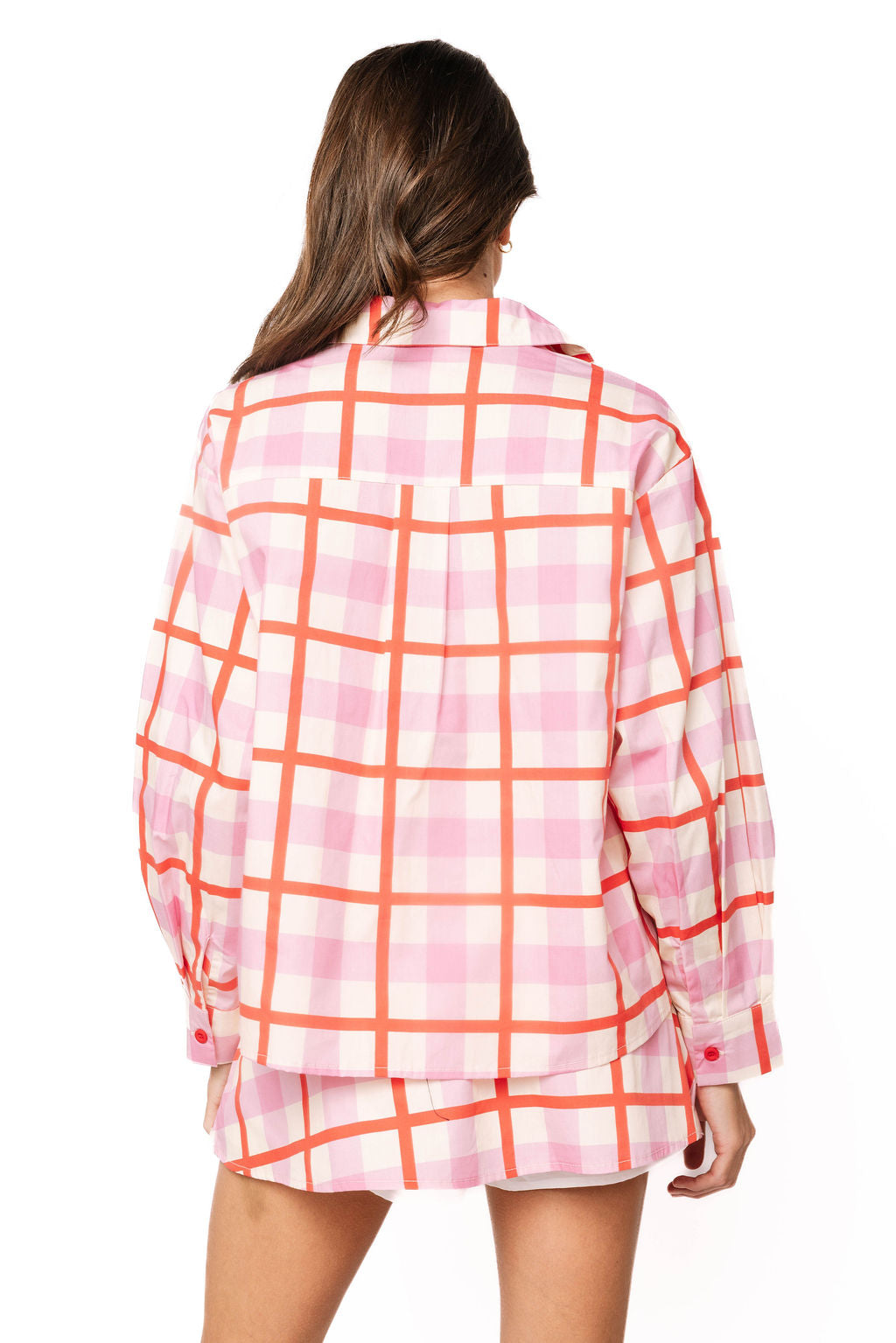 Queen of Sparkles Pink & Red Plaid Metallic Nutcracker Cotton Button Up Top