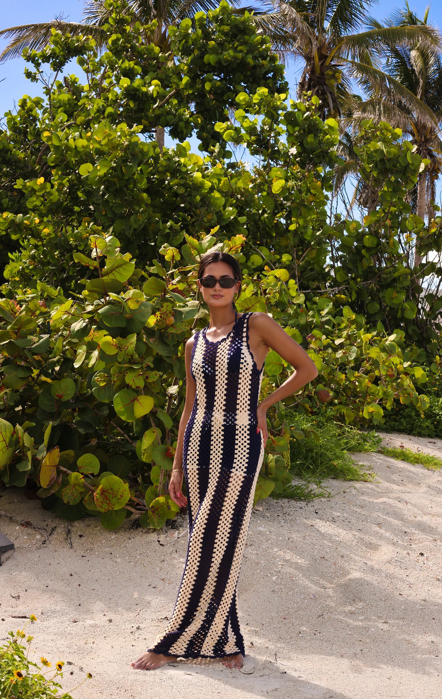 Crochet Maxi Dress - Navy Stripe