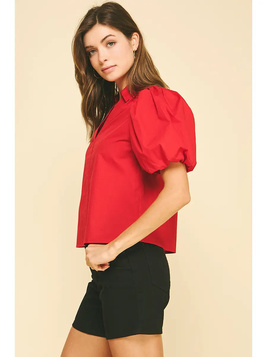 Bubble Sleeve Blouse Top - Fairy Red