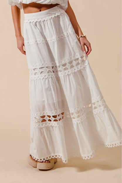 Lace Trimmed Maxi Skirt Set - Off White