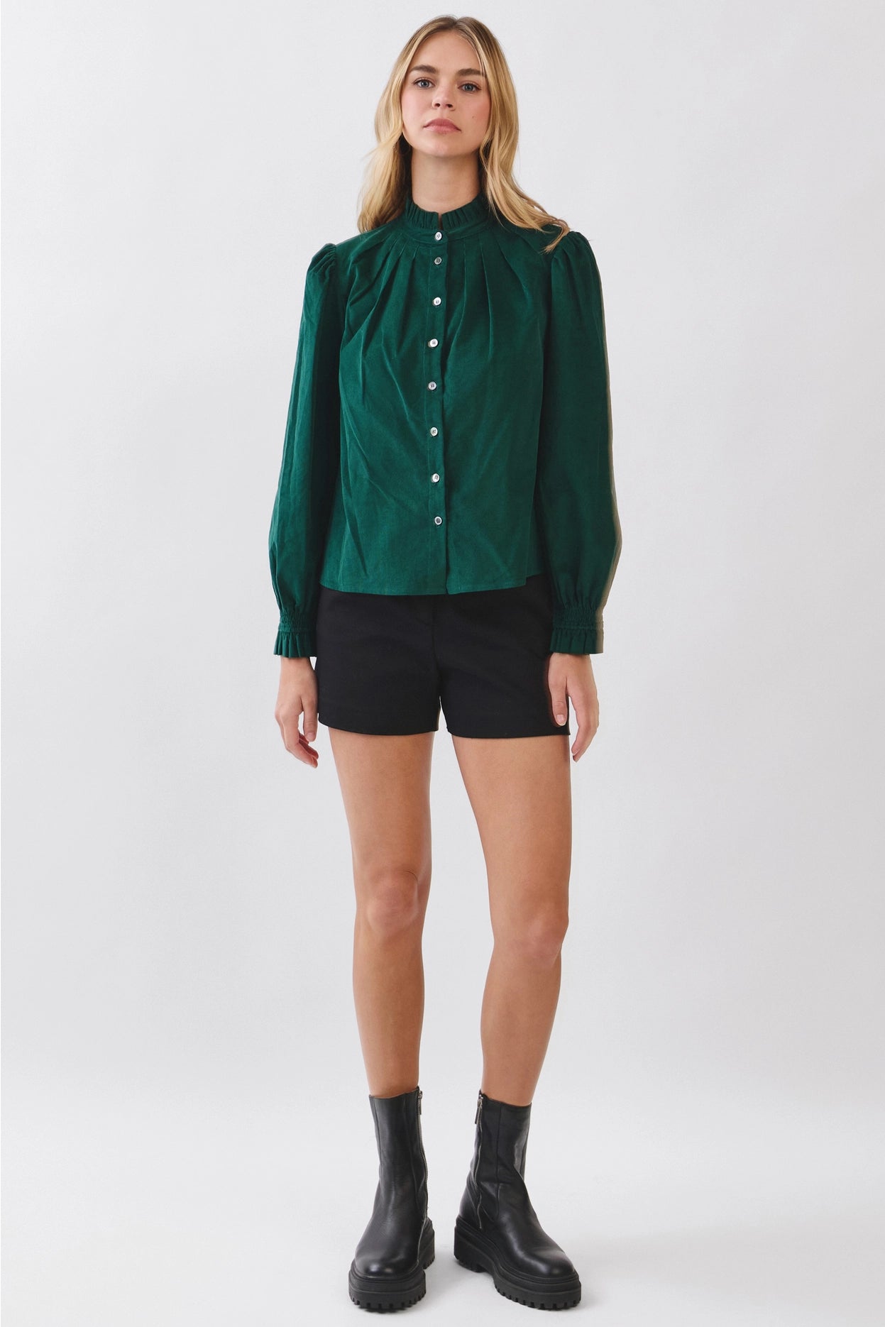 Corduroy Button Down Shirt - Deep Green