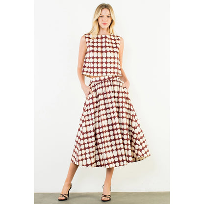 High Waisted Geometric Skirt - Brown