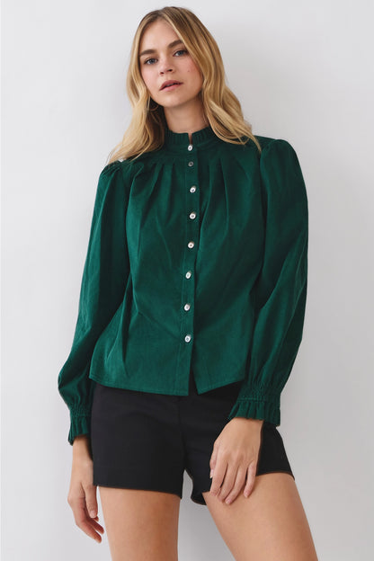 Corduroy Button Down Shirt - Deep Green