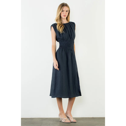 Sleeveless Denim Dress with Side Slit - Denim Blue