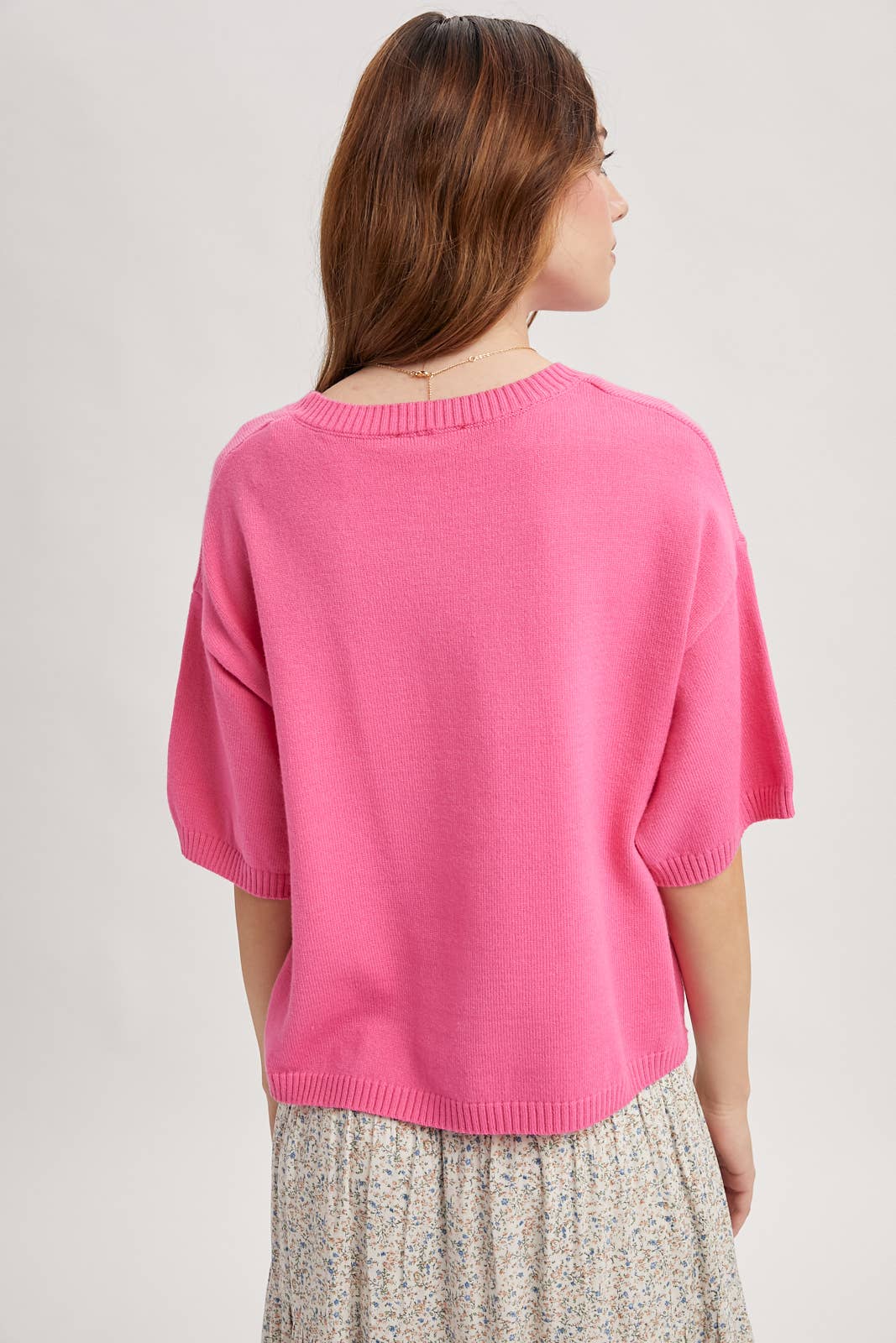 Short Sleeve Sweater Top - Punch
