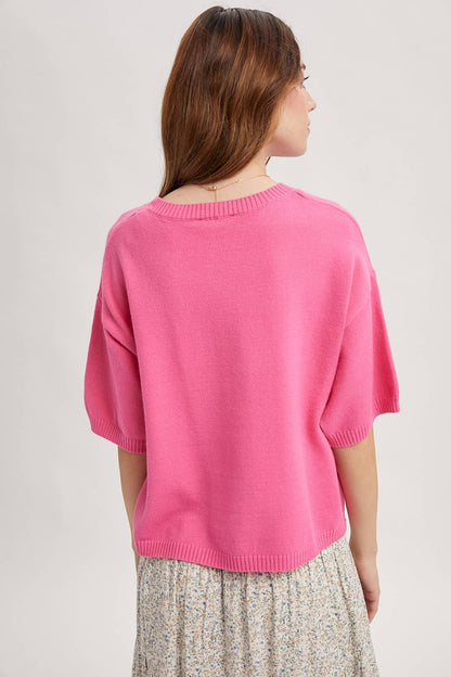 Short Sleeve Sweater Top - Punch