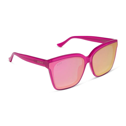 DIFF Eyewear - Meredith II - Bright Tulip Pink Mirror Sunglasses