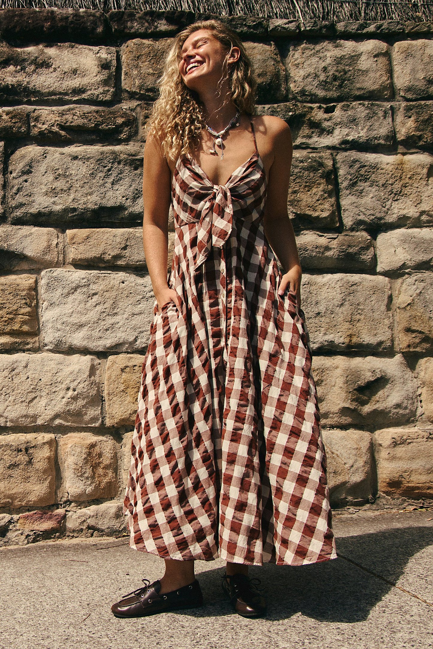 Free People Via Midi Dress - Brown Combo Everly