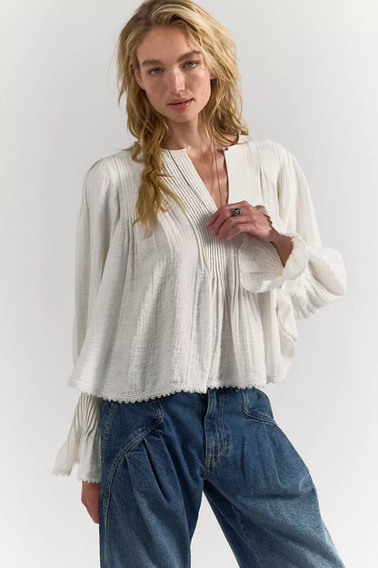 Free People Thousand Pintucks Blouse - Clean Ivory