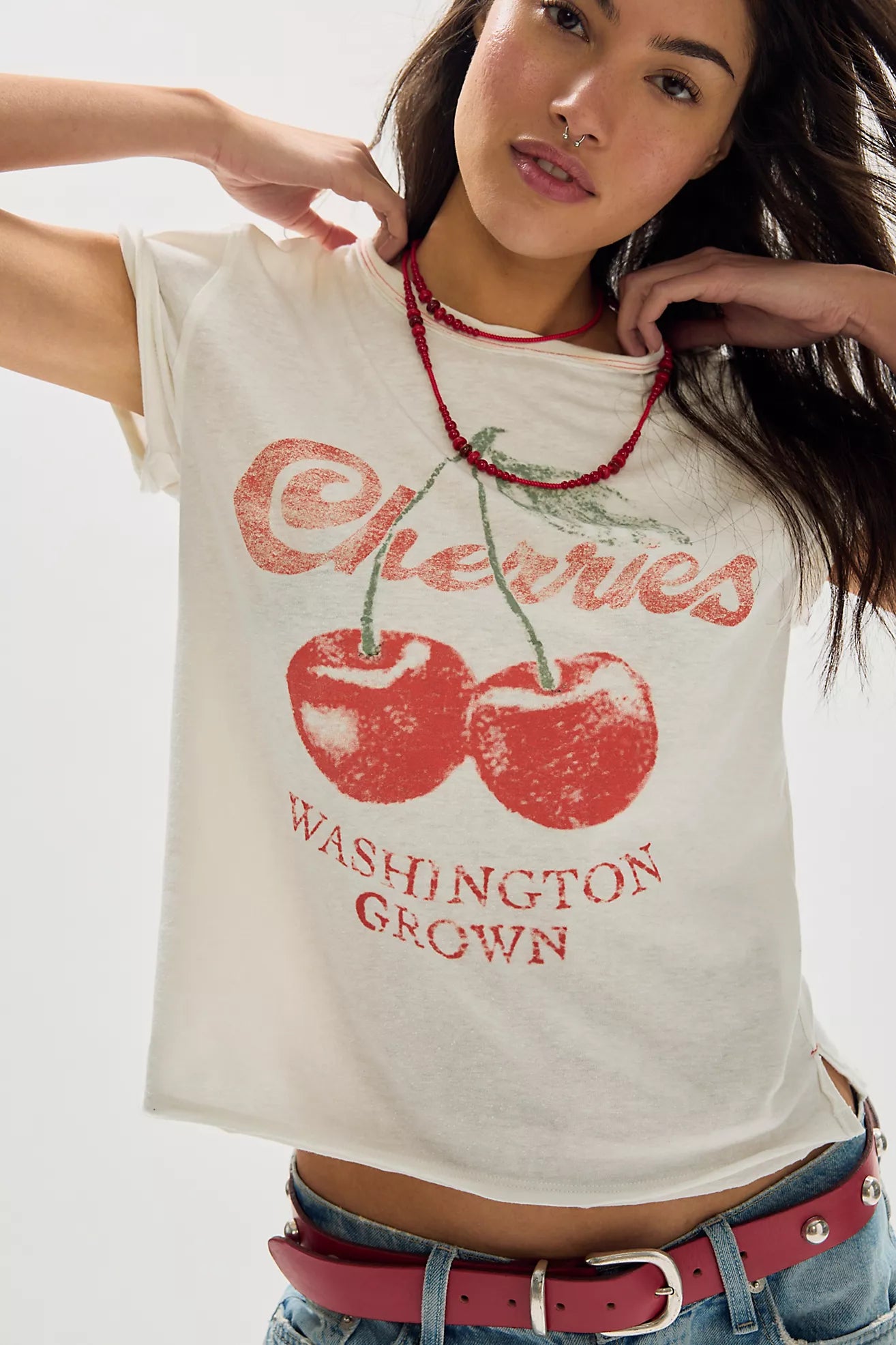 Free People Nova Graphic Tee Shirt - Cherry Combo