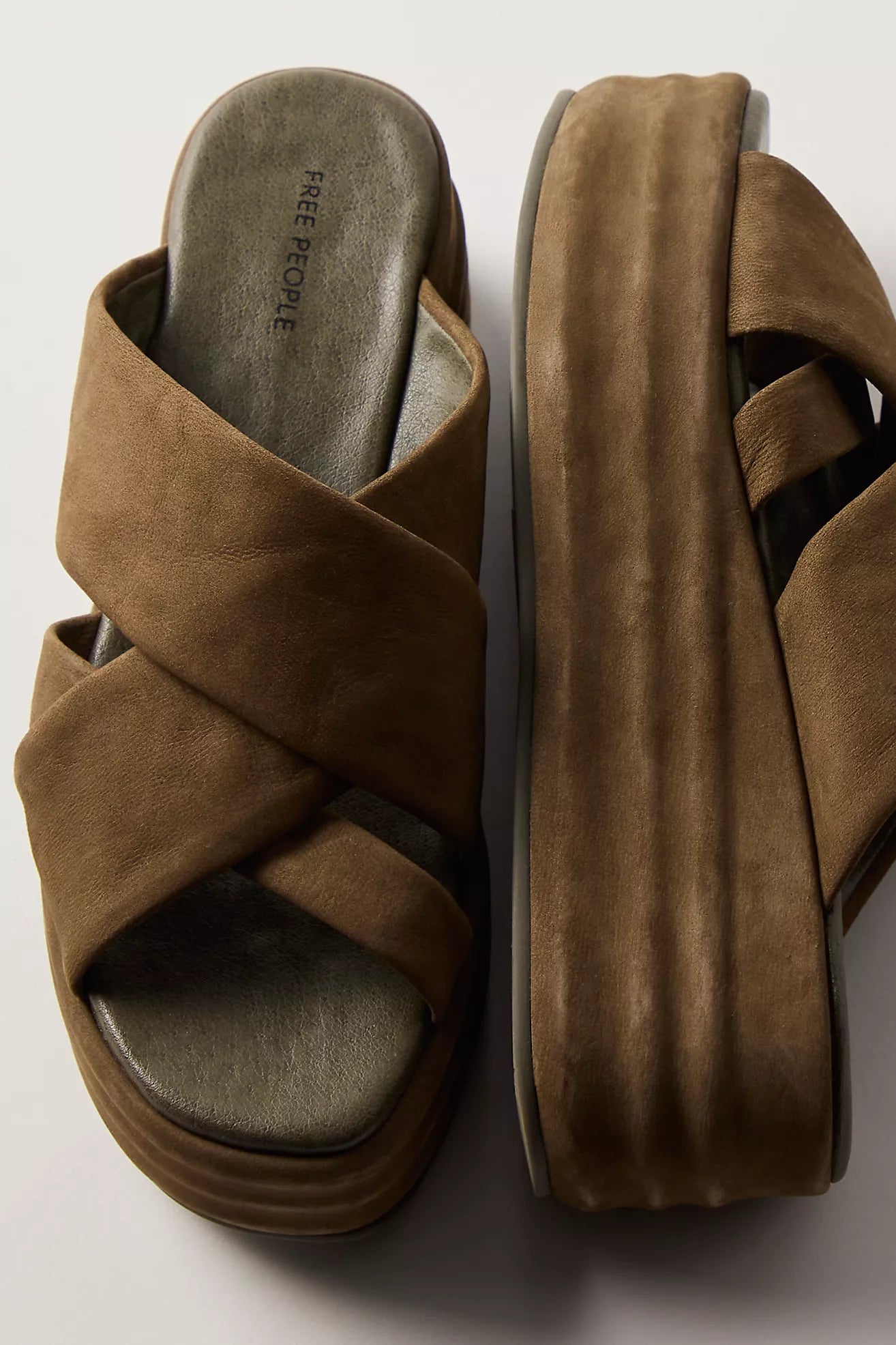 Free People Wanderbay Flatform Sandals - Olive