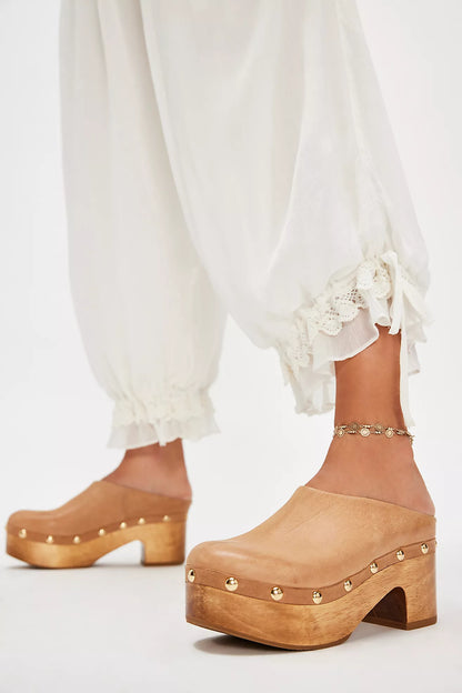 Free People Calli Platform Clogs - Tan Leather