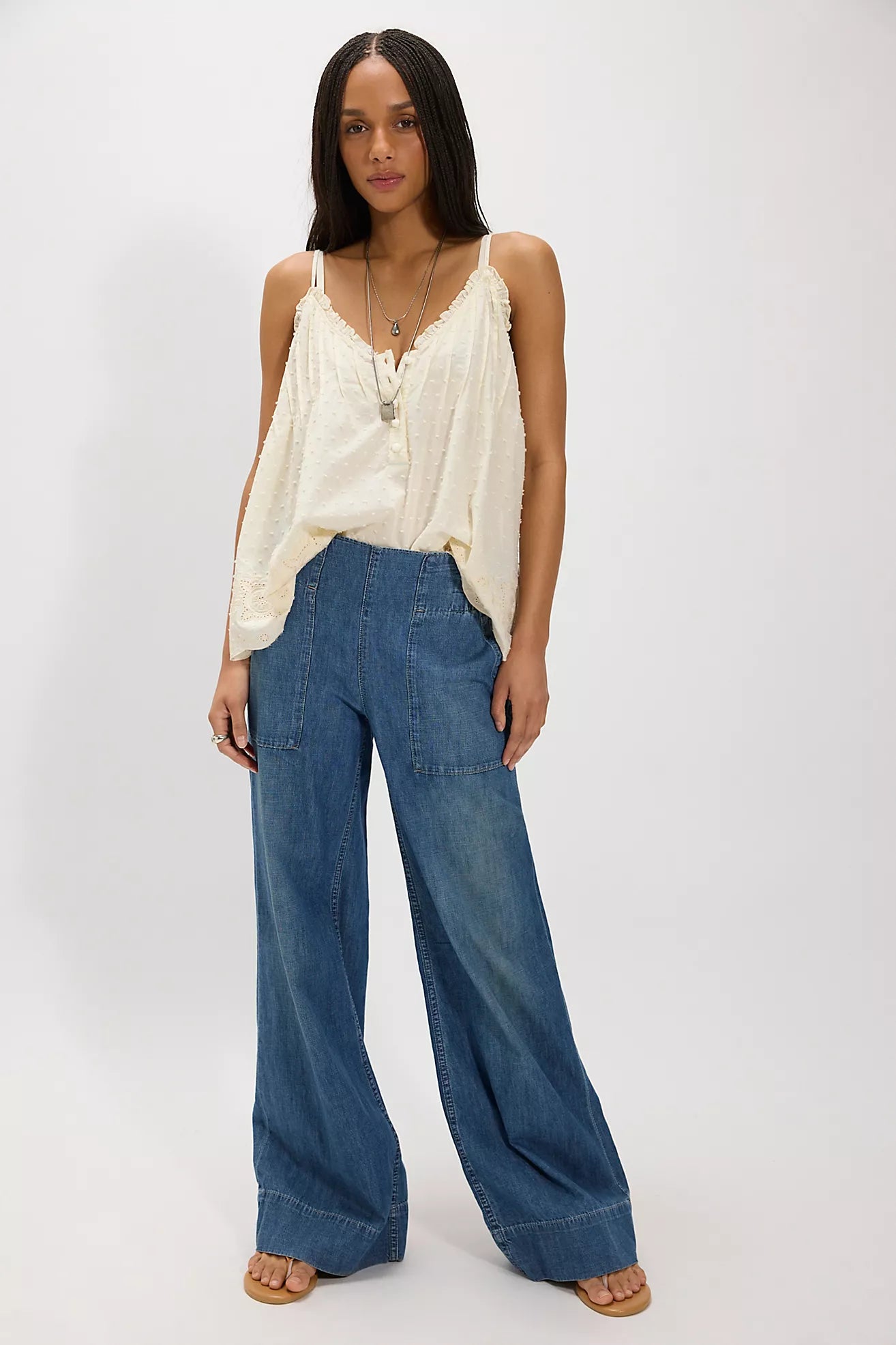 Free People Breezy Denim Pull-On Jeans - Cobalt