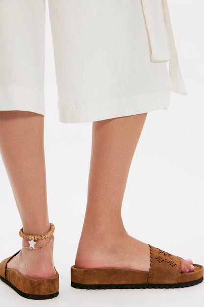 Free People Shore Cut-Out Footbed Sandals - Light Toffee Suede