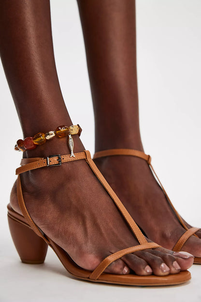 Free People La La Land Strappy Heels - Tan Leather