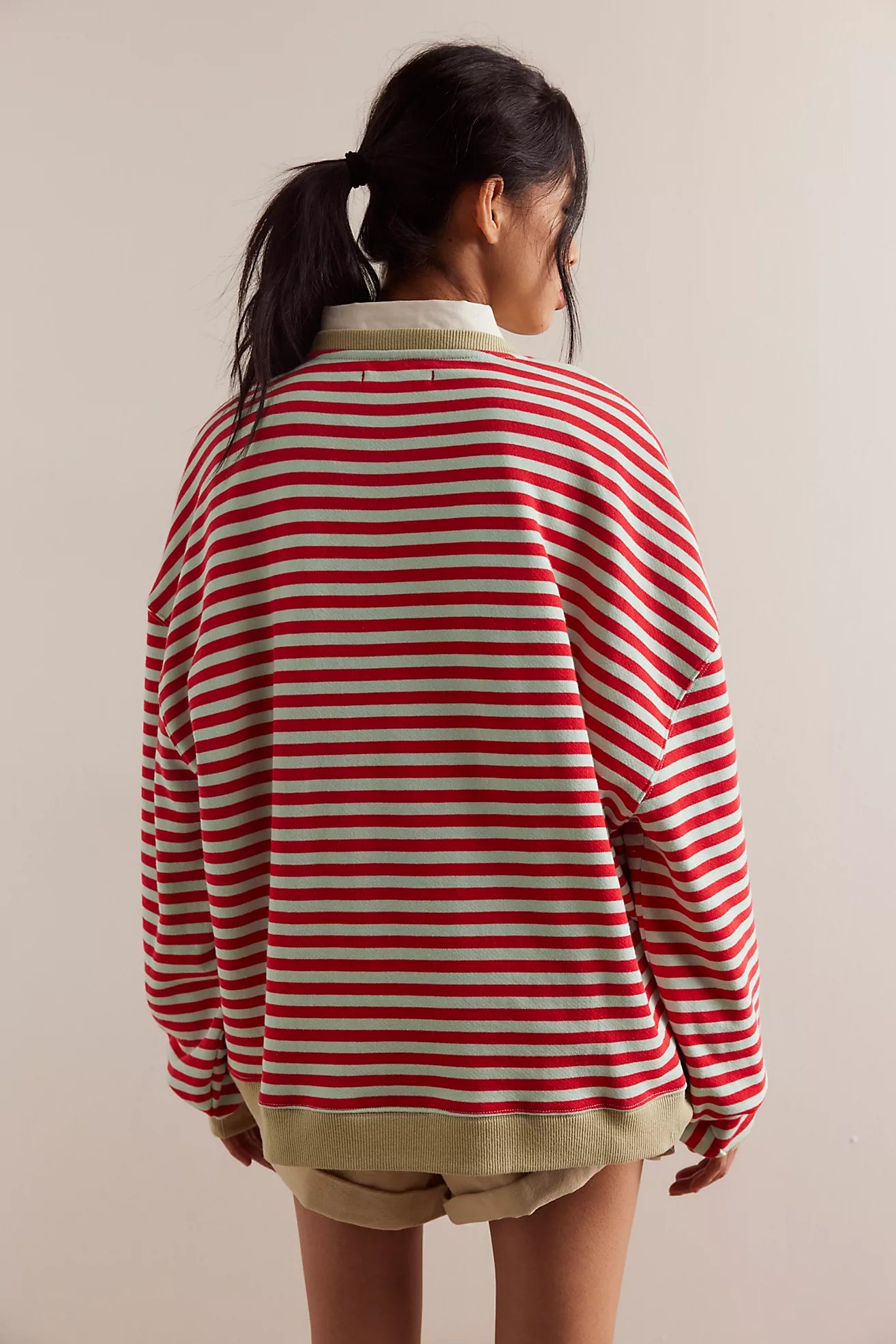 Free People Classic Striped Oversized Crewneck Shirt - Cherry Combo