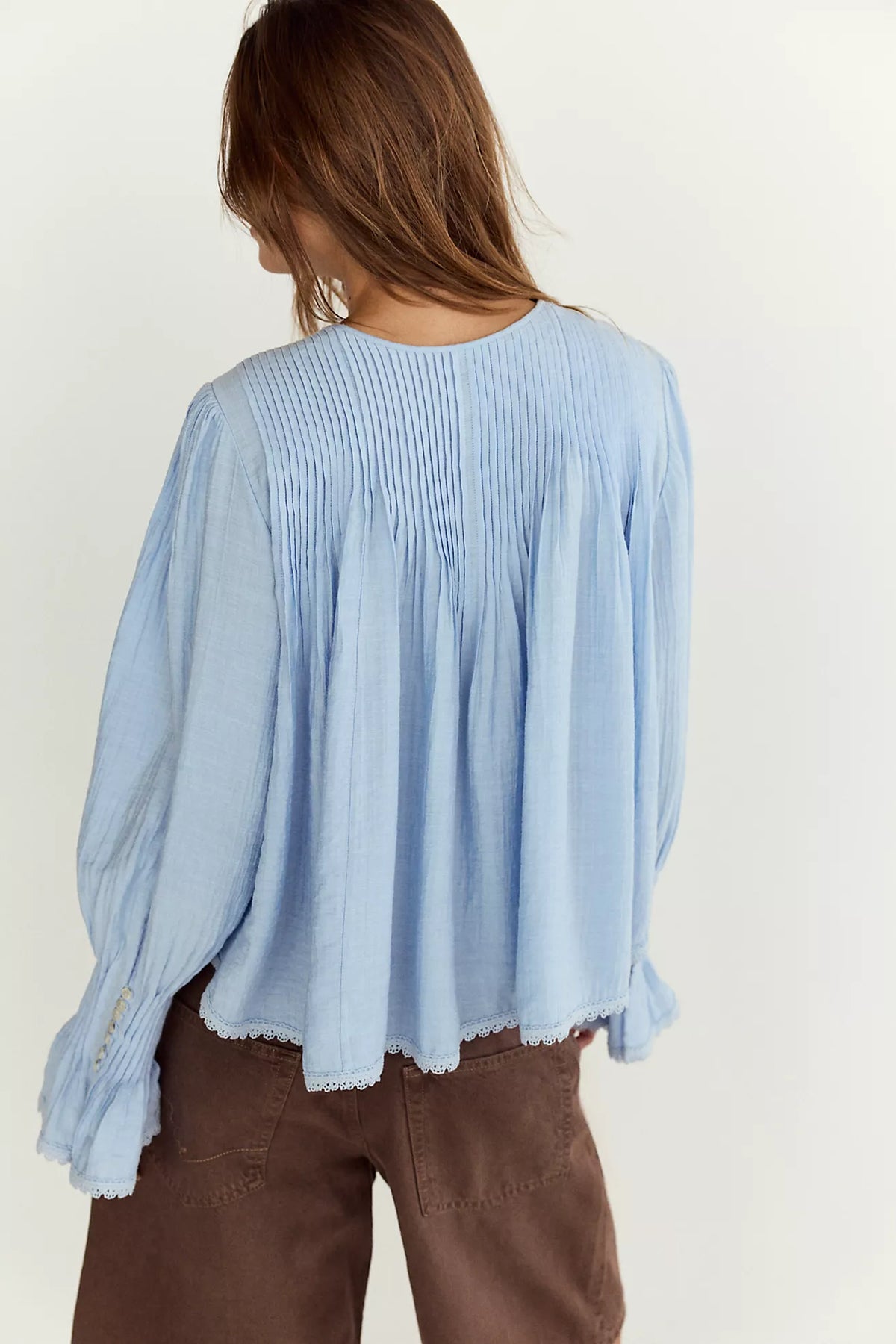 Free People Thousand Pintucks Blouse - Poplin Blue