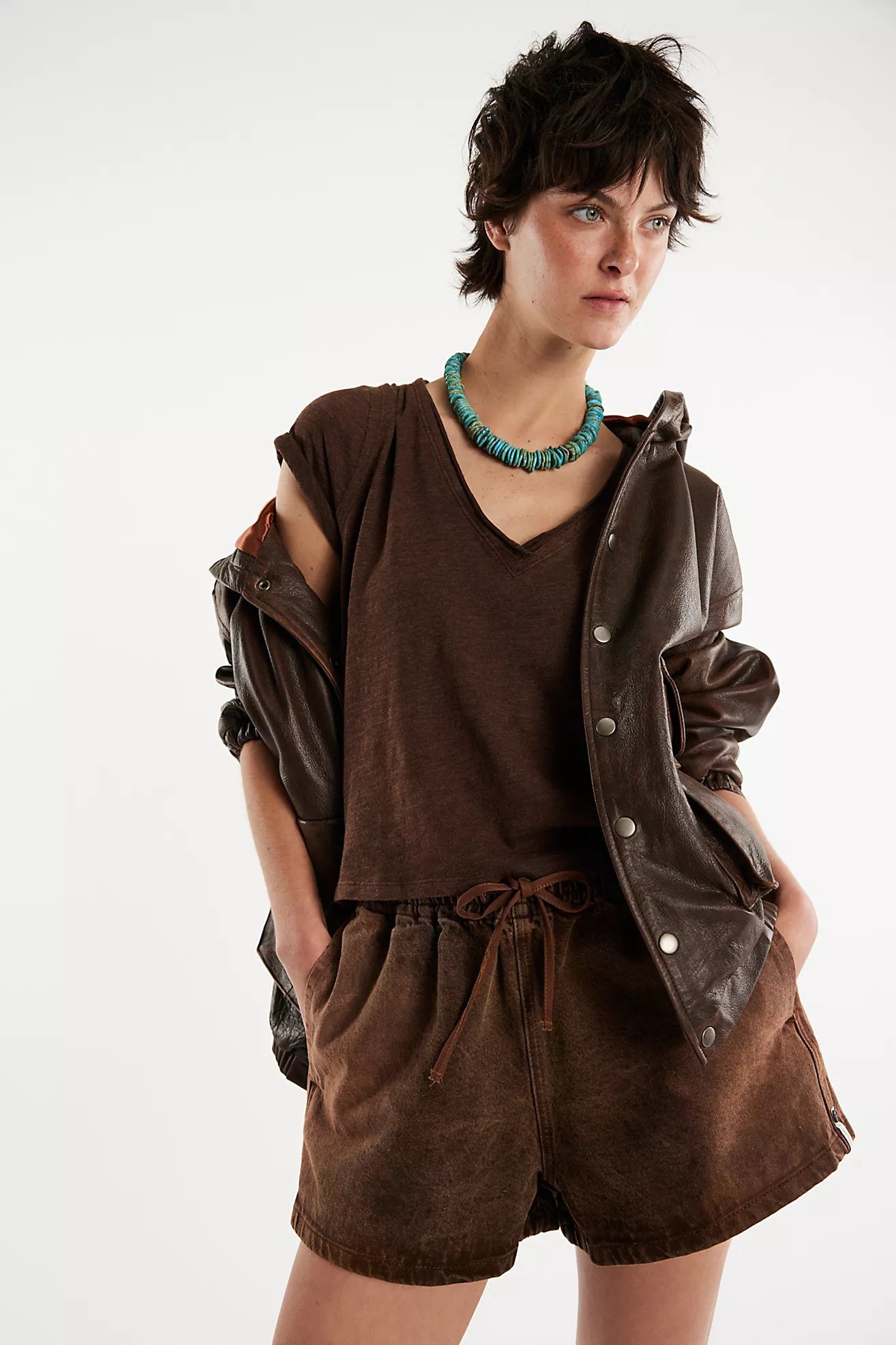 Free People Take 2 Tee Shirt - Double Espresso Combo