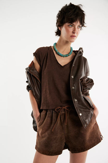 Free People Take 2 Tee Shirt - Double Espresso Combo